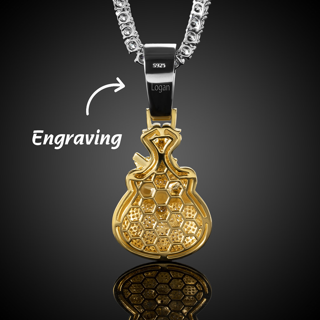 Iced Out Money Bag Pendant In Gold With Clean Street Luxury Style - Image 4
