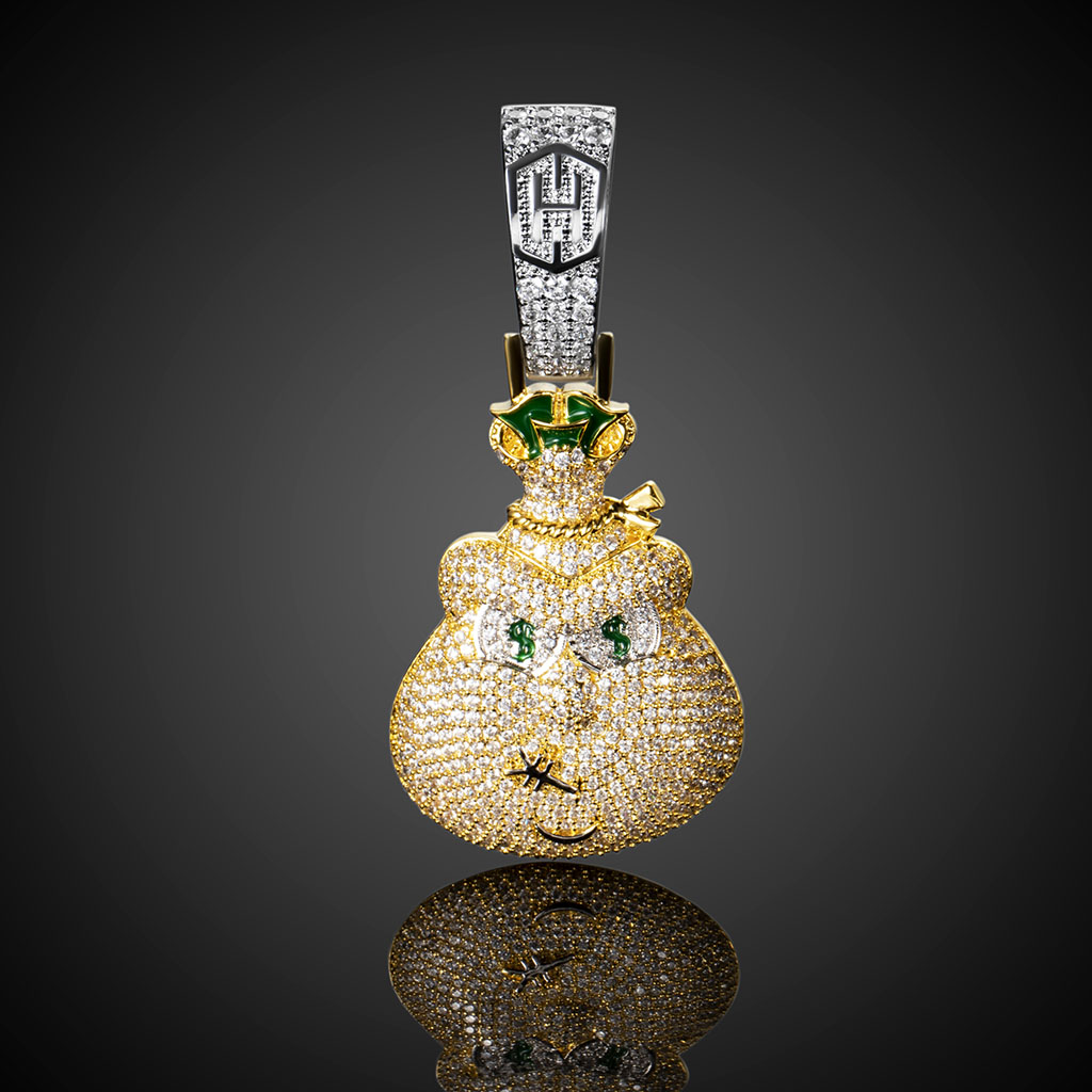 Iced Out Money Bag Pendant In Gold With Clean Street Luxury Style - Image 5