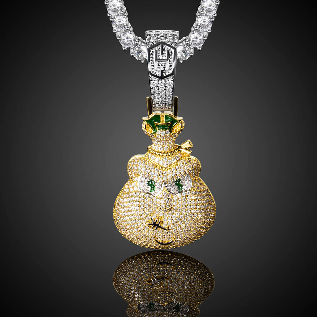 Iced Out Money Bag Pendant In Gold With Clean Street Luxury Style