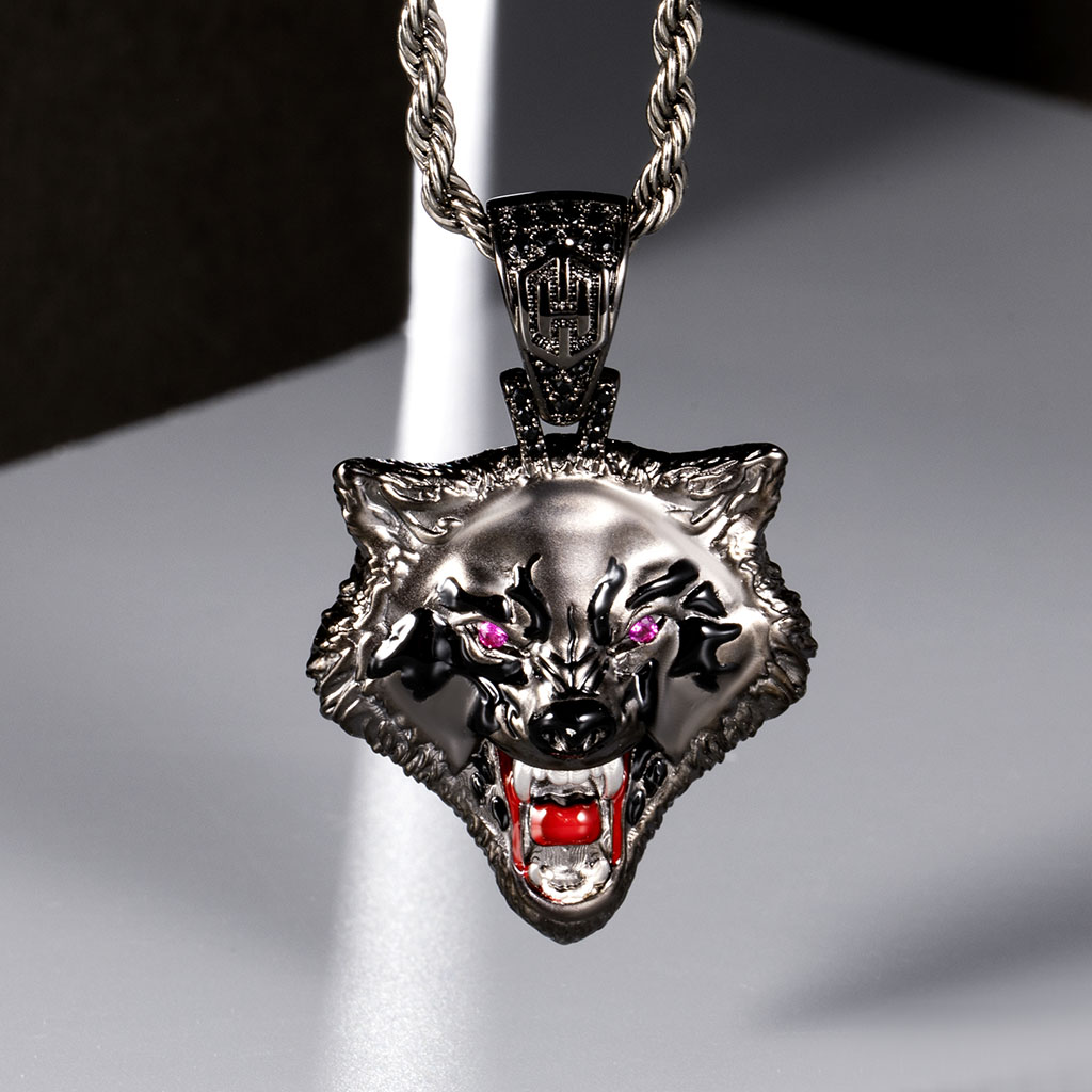 Roaring Wolf Head Pendant In Black Gold With Street Luxury Shine - Image 3