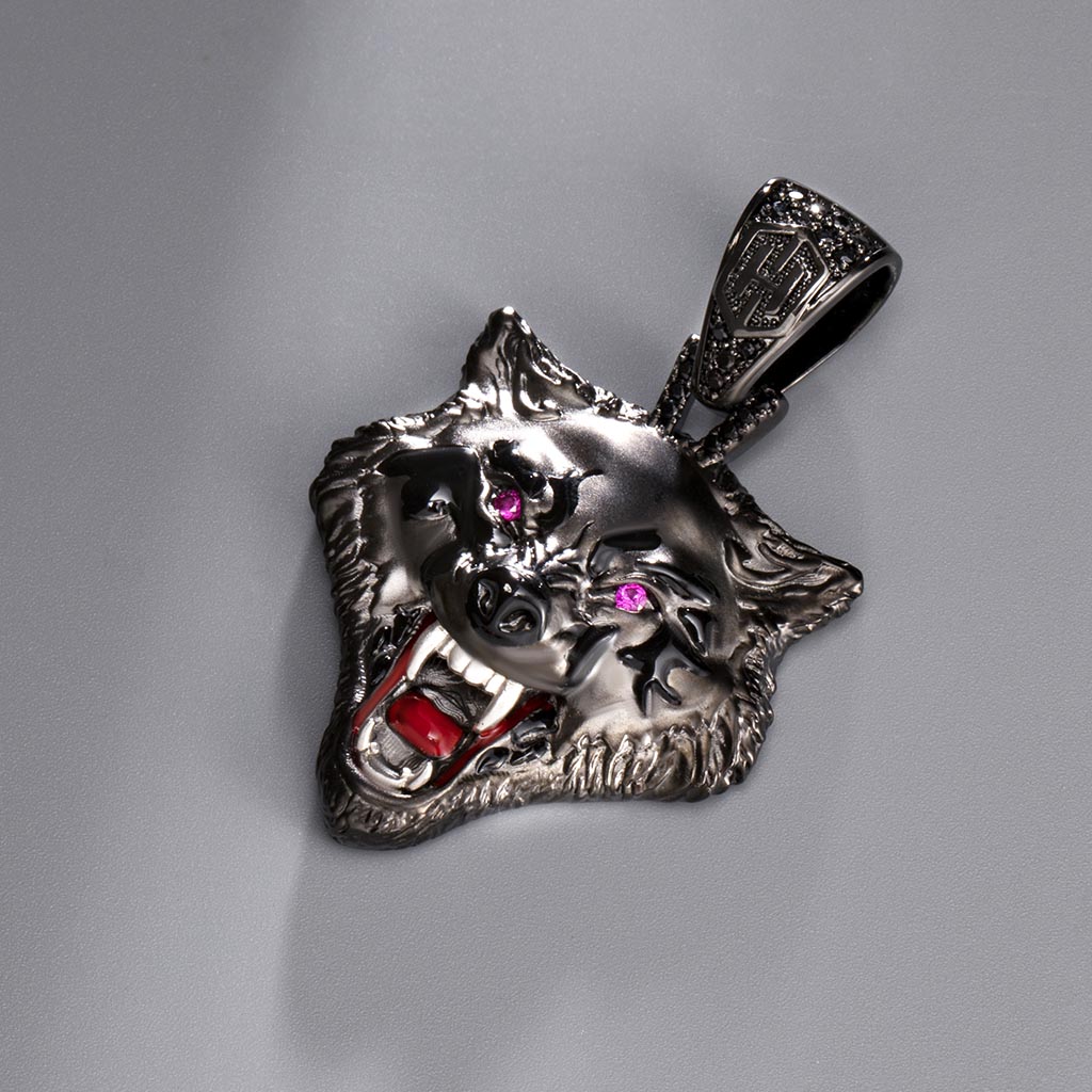 Roaring Wolf Head Pendant In Black Gold With Street Luxury Shine - Image 4