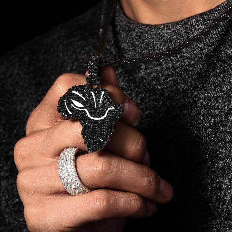 Iced Out African Black Panther Map In Black Gold With Street Luxury Shine - Image 4