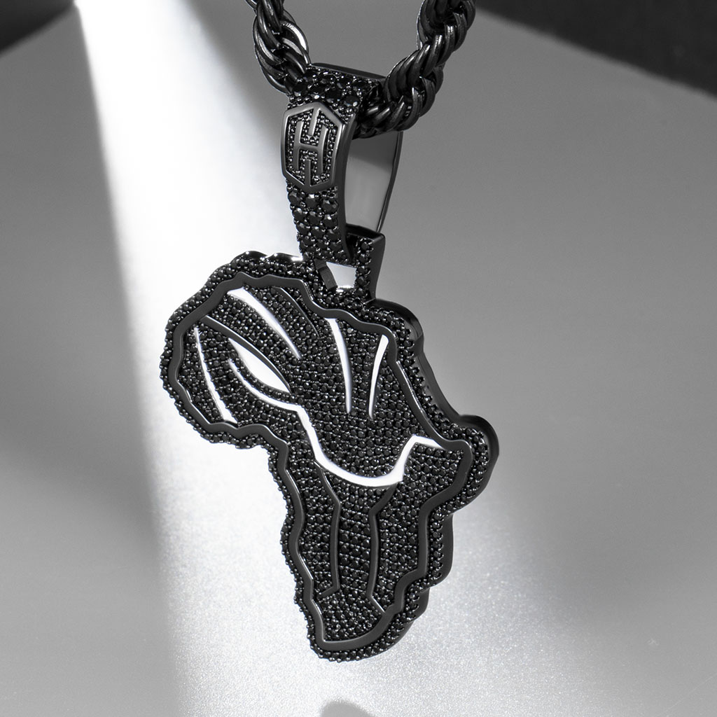 Iced Out African Black Panther Map In Black Gold With Street Luxury Shine - Image 5
