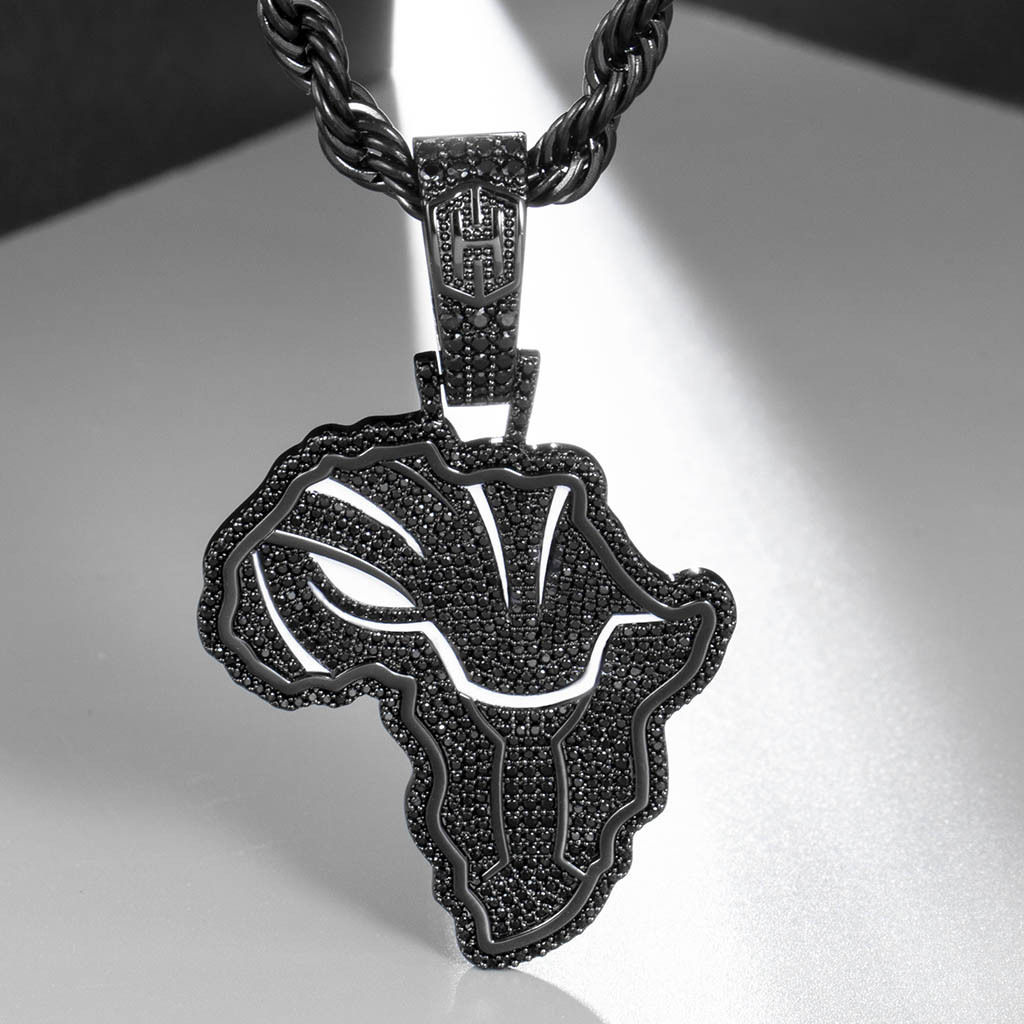 Iced Out African Black Panther Map In Black Gold With Street Luxury Shine