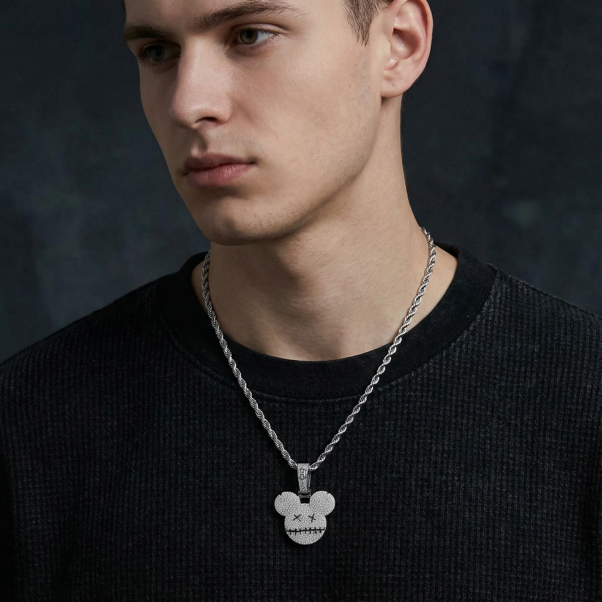 Iced Out Cartoon Mouse Pendant In White Gold With Street Luxury Shine - Image 6