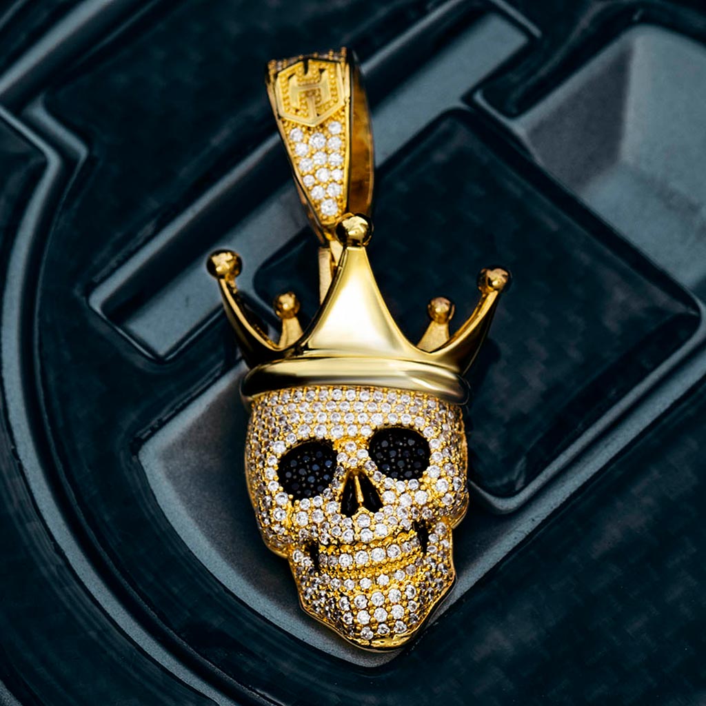 Iced Out Skull With King Crown Pendant In Gold With Street Luxury Shine - Image 3