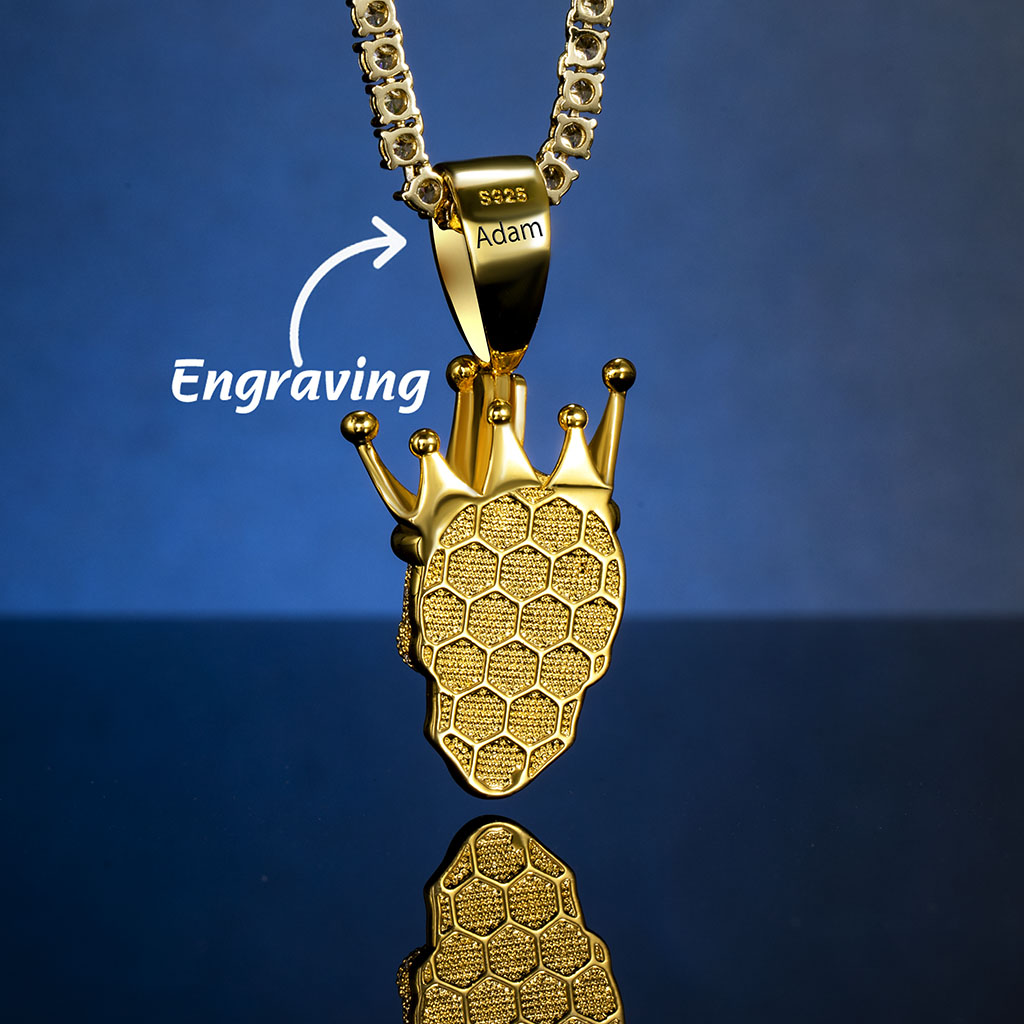 Iced Out Skull With King Crown Pendant In Gold With Street Luxury Shine - Image 4