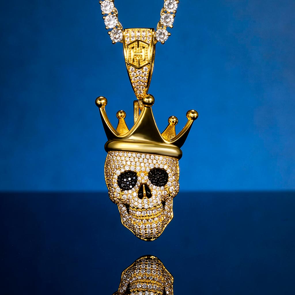Iced Out Skull With King Crown Pendant In Gold With Street Luxury Shine - Image 5