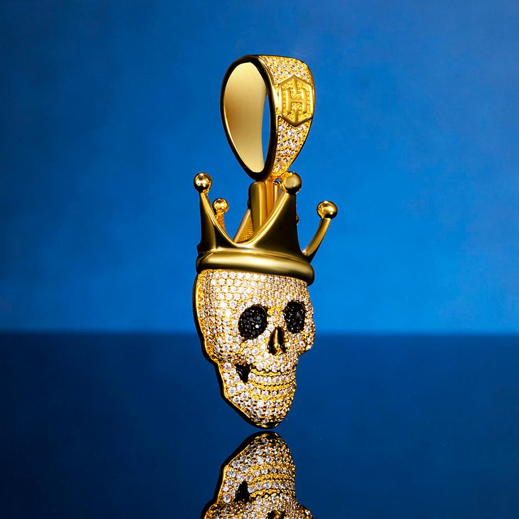Iced Out Skull With King Crown Pendant In Gold With Street Luxury Shine - Image 6