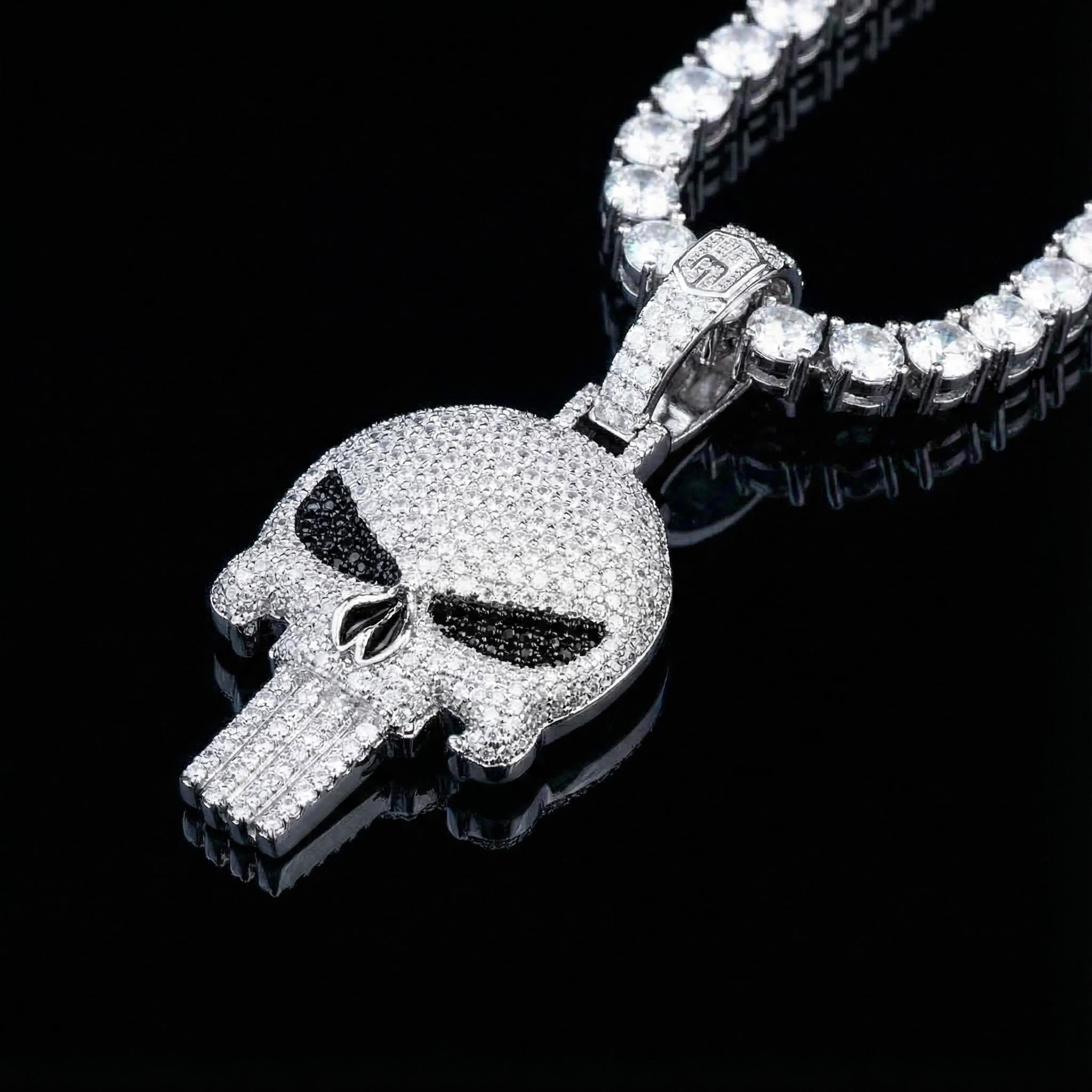 Iced Out Evil Skull Pendant In White Gold With Street Luxury Shine - Image 3