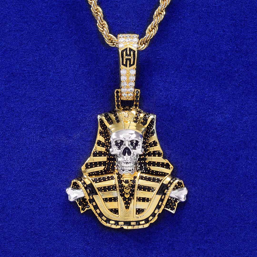 Iced Out Skeleton Pharaoh In Gold Pendant With Street Luxury Shine