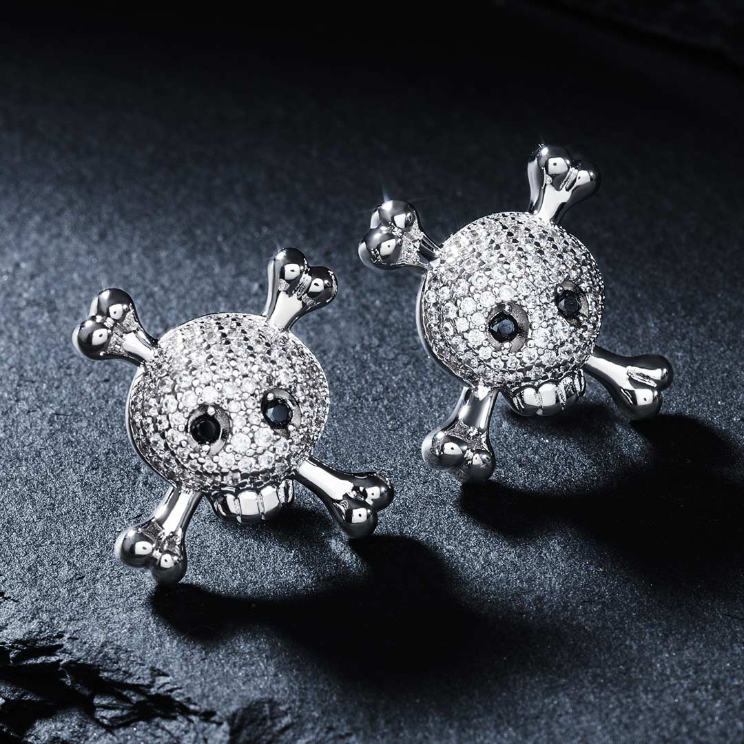Iced Out Skull And Crossbones Earrings Gold With Street Luxury Shine - Image 3