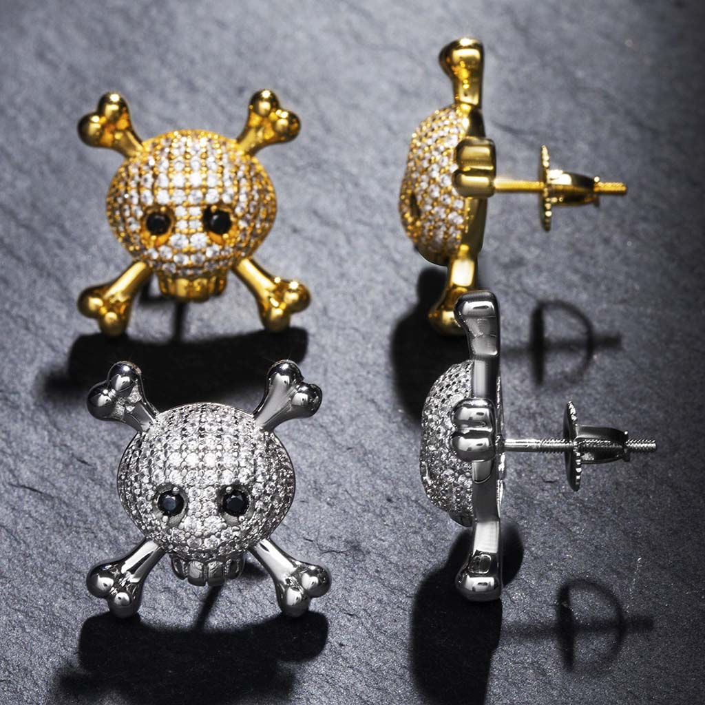 Iced Out Skull And Crossbones Earrings Gold With Street Luxury Shine - Image 4