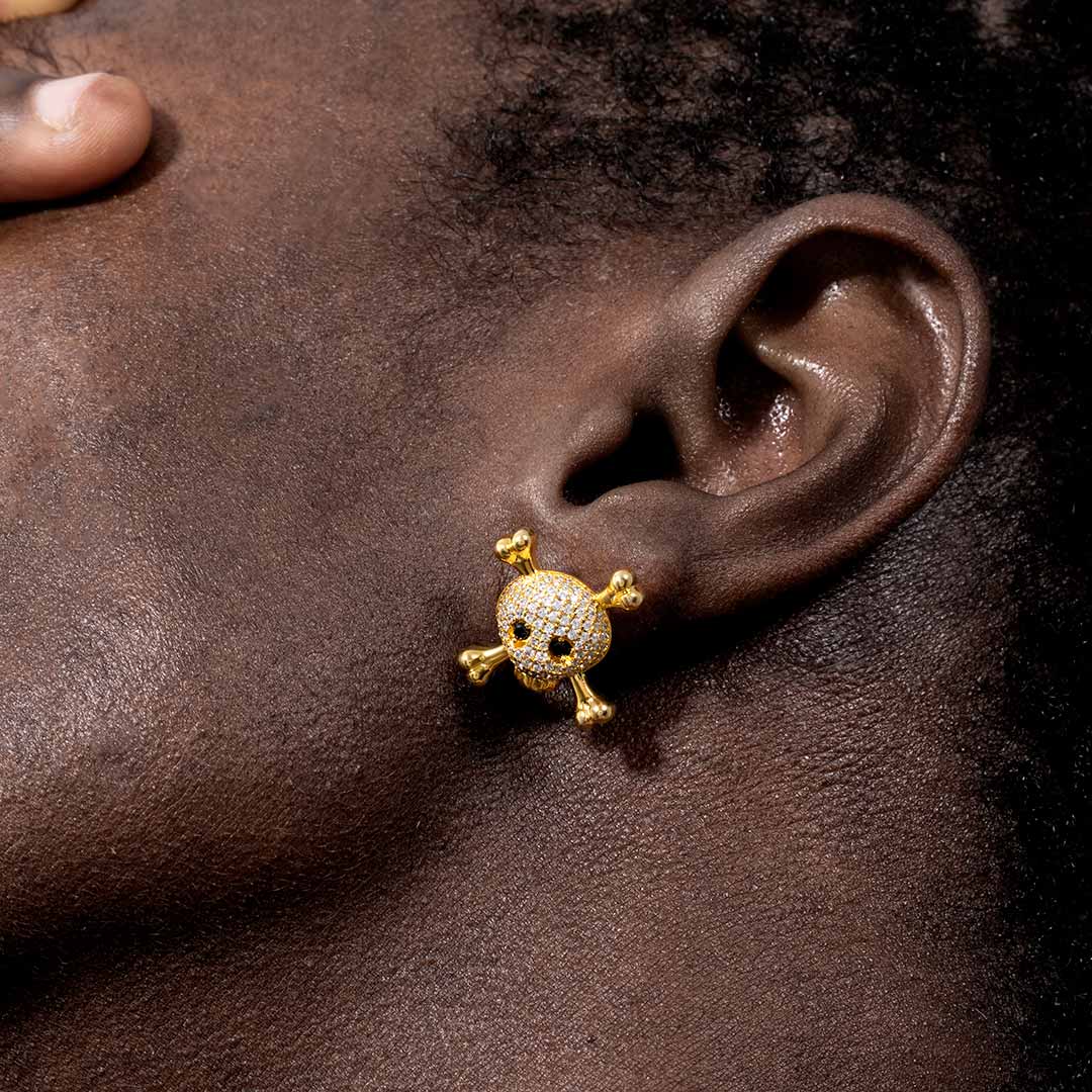 Iced Out Skull And Crossbones Earrings Gold With Street Luxury Shine - Image 5