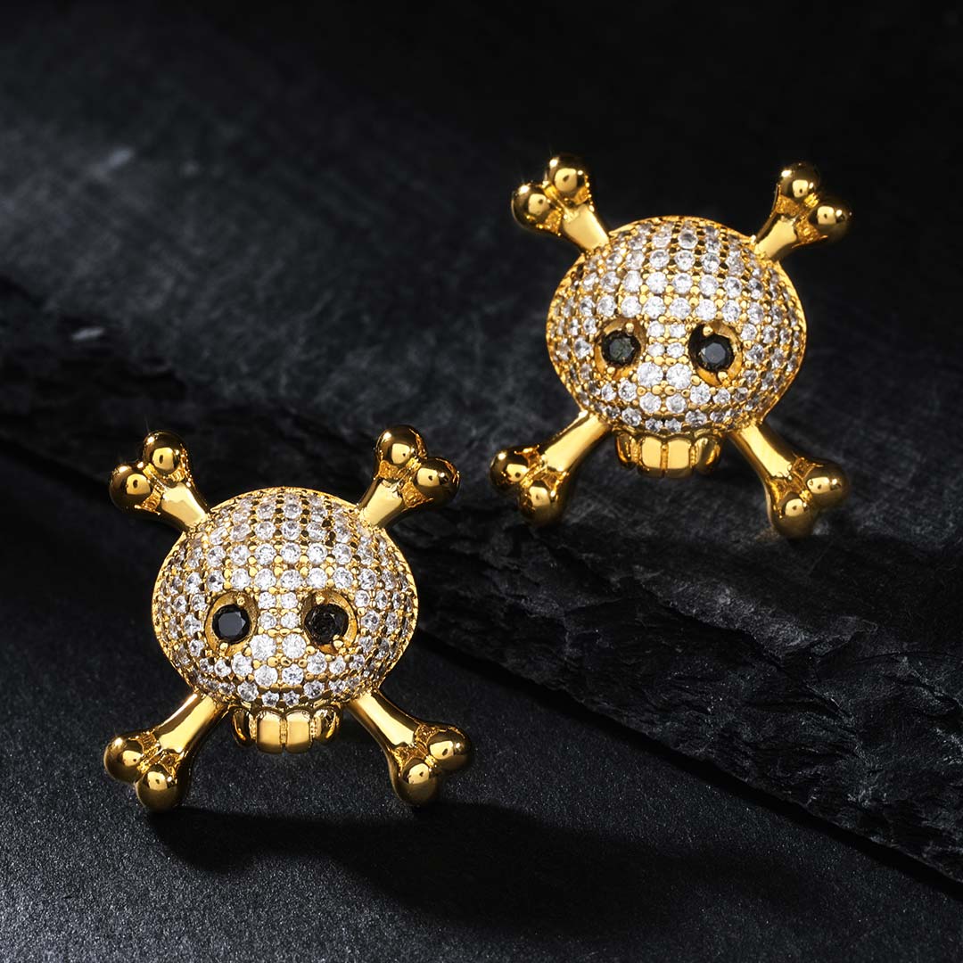 Iced Out Skull And Crossbones Earrings Gold With Street Luxury Shine - Image 6