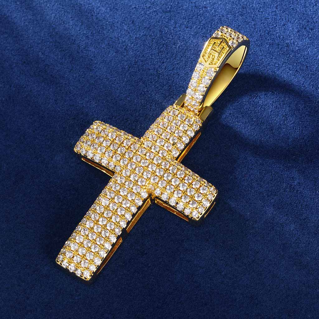 Iced Out Religious Cross Pendant In Gold With Street Luxury Shine - Image 4
