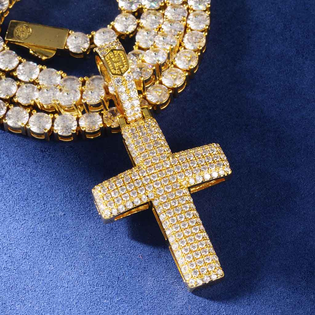 Iced Out Religious Cross Pendant In Gold With Street Luxury Shine
