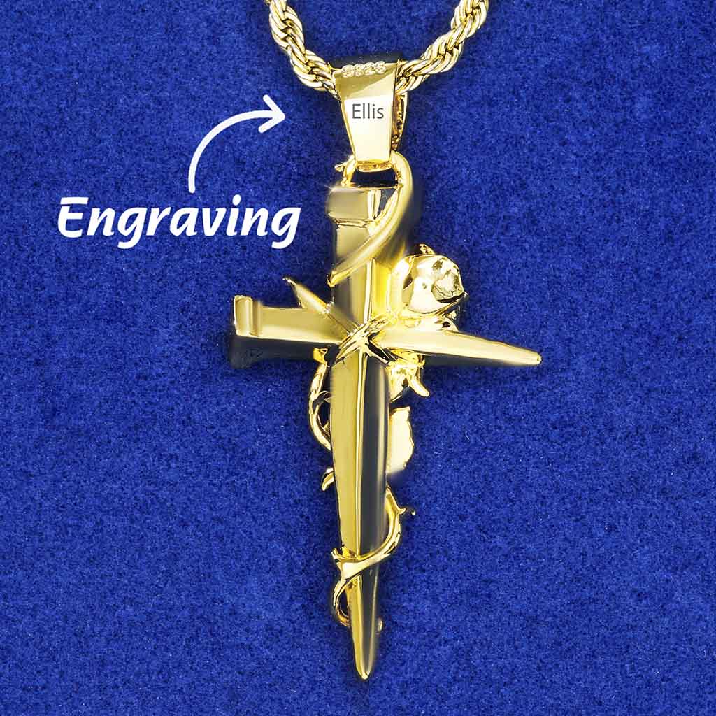 Iced Out Rose Cross Pendant In Gold Gold Shine With Street Luxury - Image 3