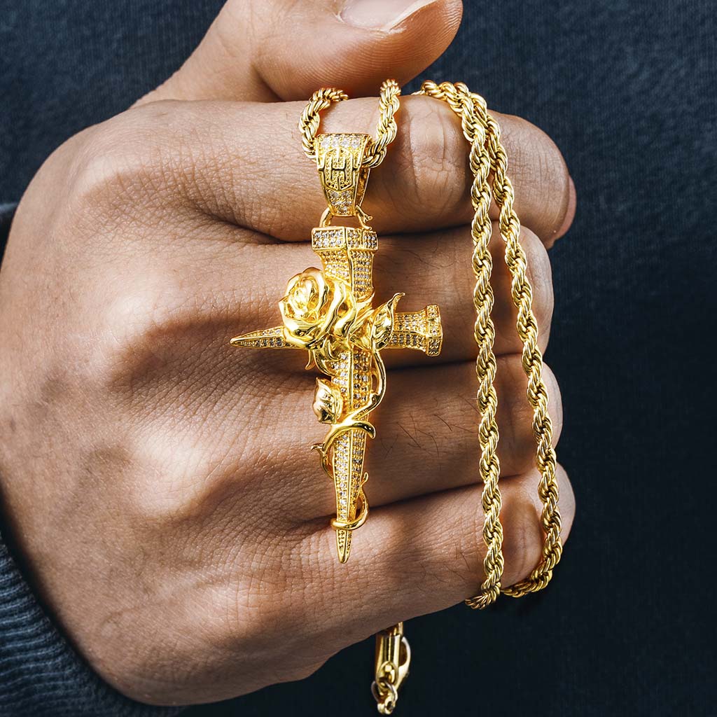 Iced Out Rose Cross Pendant In Gold Gold Shine With Street Luxury - Image 4