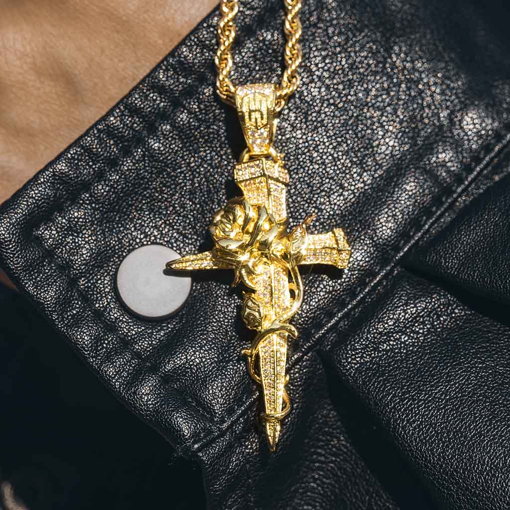 Iced Out Rose Cross Pendant In Gold Gold Shine With Street Luxury - Image 5