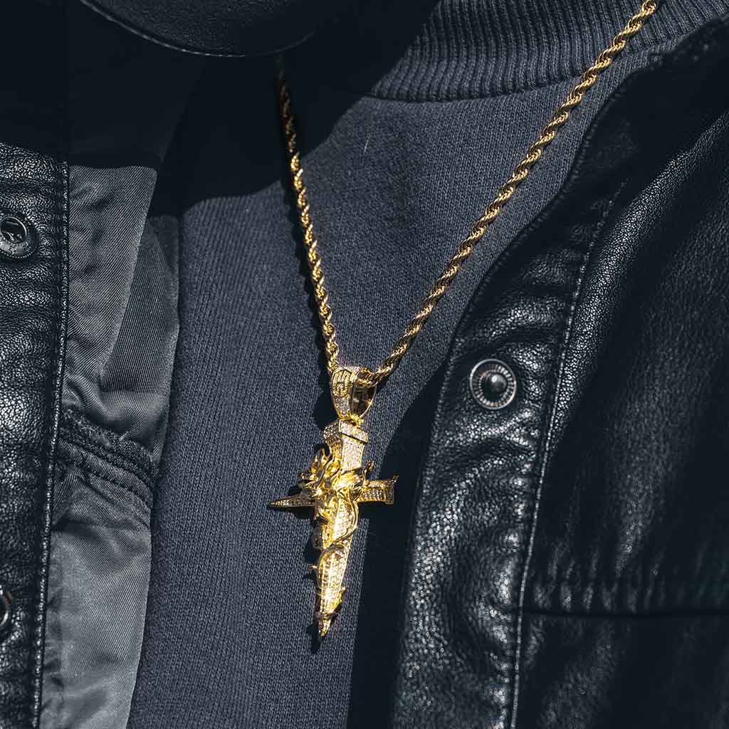 Iced Out Rose Cross Pendant In Gold Gold Shine With Street Luxury - Image 6