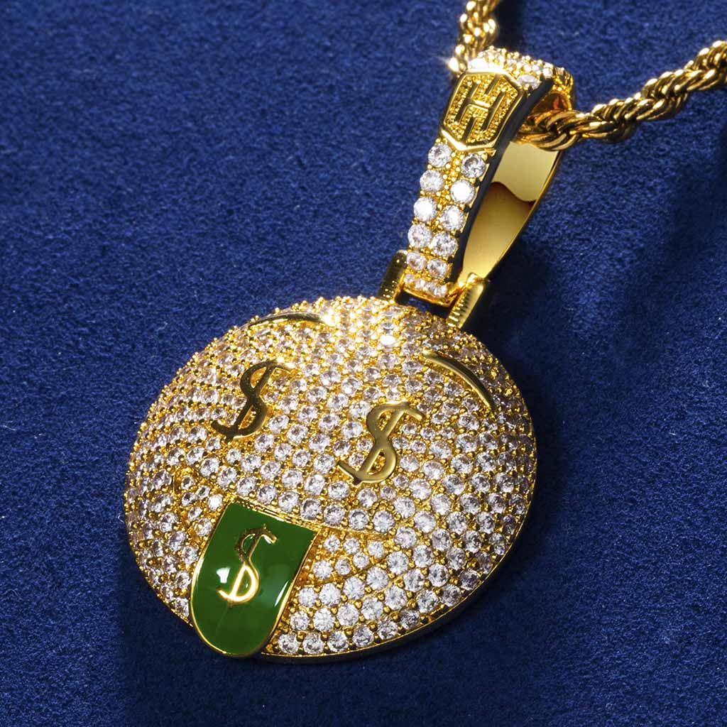 Iced Out Money Face Emoji Pendant In Gold With Street Luxury Shine - Image 3