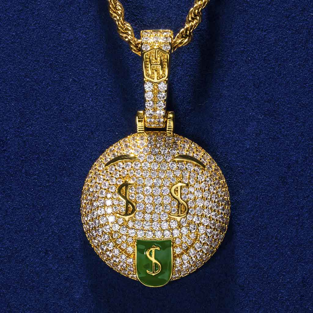 Iced Out Money Face Emoji Pendant In Gold With Street Luxury Shine