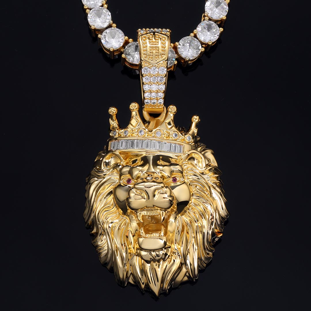 King Crown Lion Pendant In Gold Gold With Bold Statement Appeal