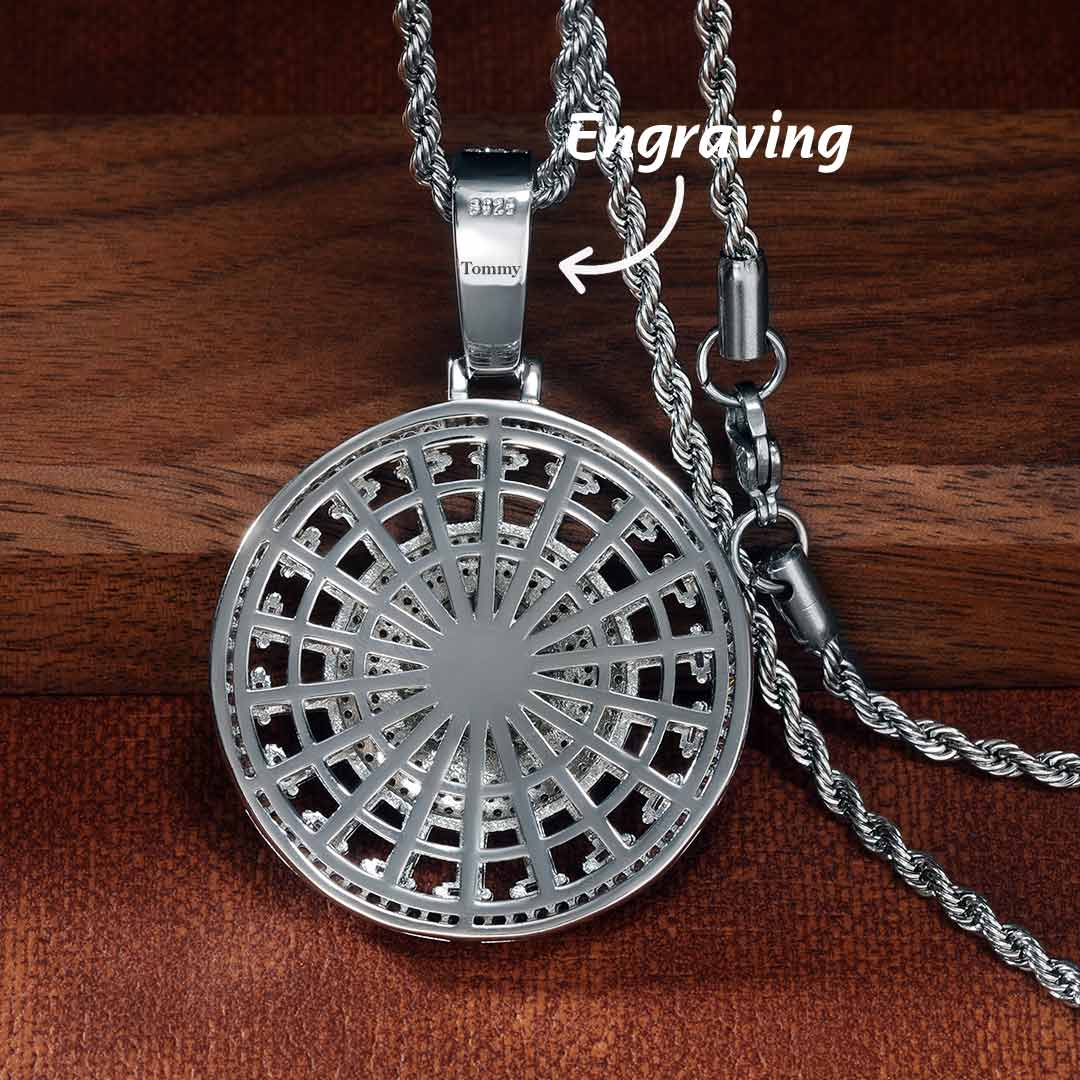 Iced Out Skeleton Pharaoh Round Pendant In White Gold With Gold Shine - Image 5