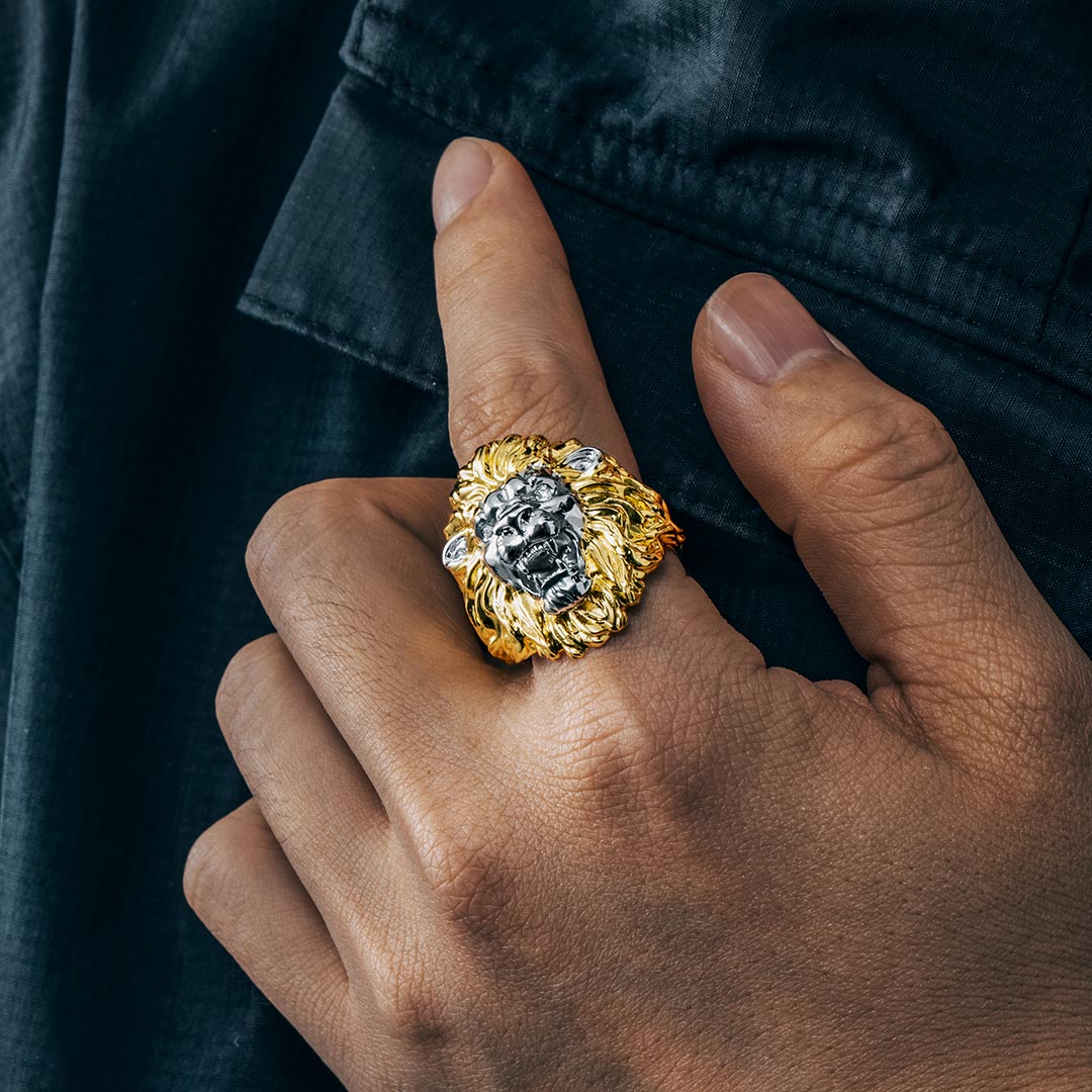 Two-tone Roaring Lion Head Ring Bold Statement Style With Street Luxury - Image 3