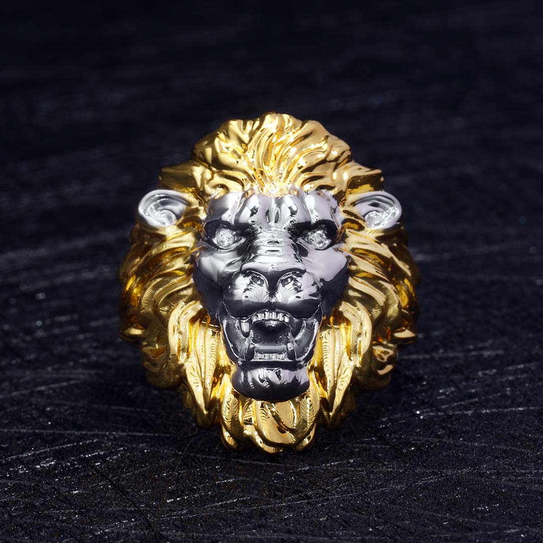 Two-tone Roaring Lion Head Ring Bold Statement Style With Street Luxury - Image 4