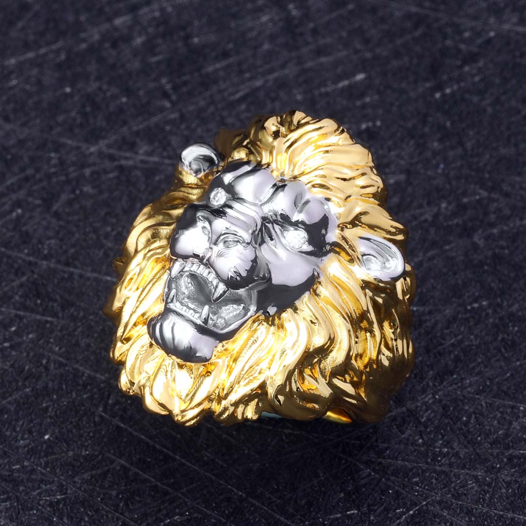 Two-tone Roaring Lion Head Ring Bold Statement Style With Street Luxury - Image 5