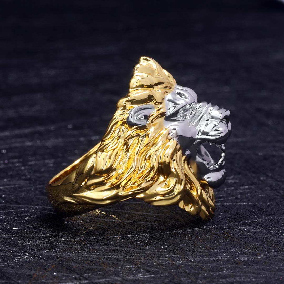 Two-tone Roaring Lion Head Ring Bold Statement Style With Street Luxury - Image 6