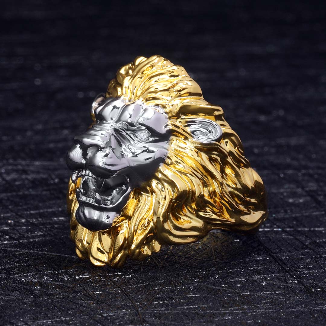 Two-tone Roaring Lion Head Ring Bold Statement Style With Street Luxury