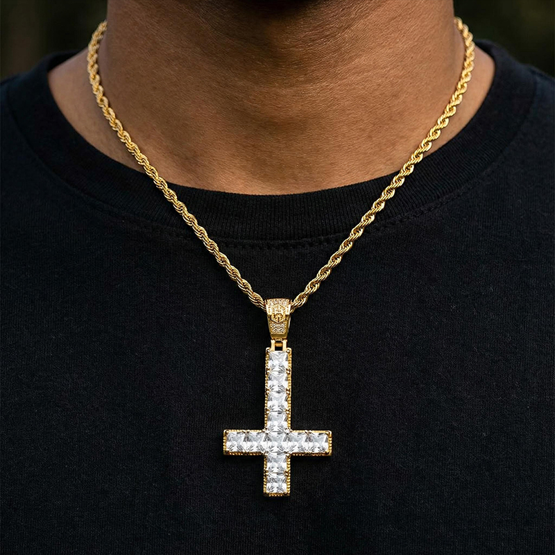 Upside Down Cross Pendant In Gold Moissanite With Street Luxury Shine - Image 3