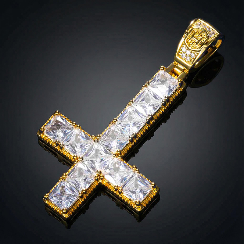 Upside Down Cross Pendant In Gold Moissanite With Street Luxury Shine - Image 4
