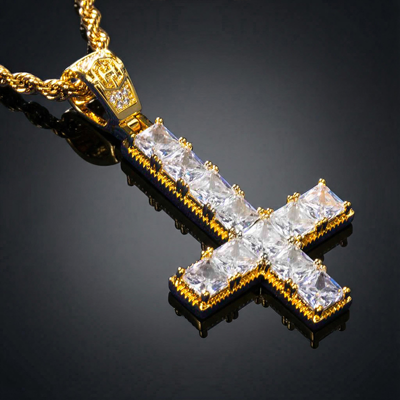 Upside Down Cross Pendant In Gold Moissanite With Street Luxury Shine - Image 5