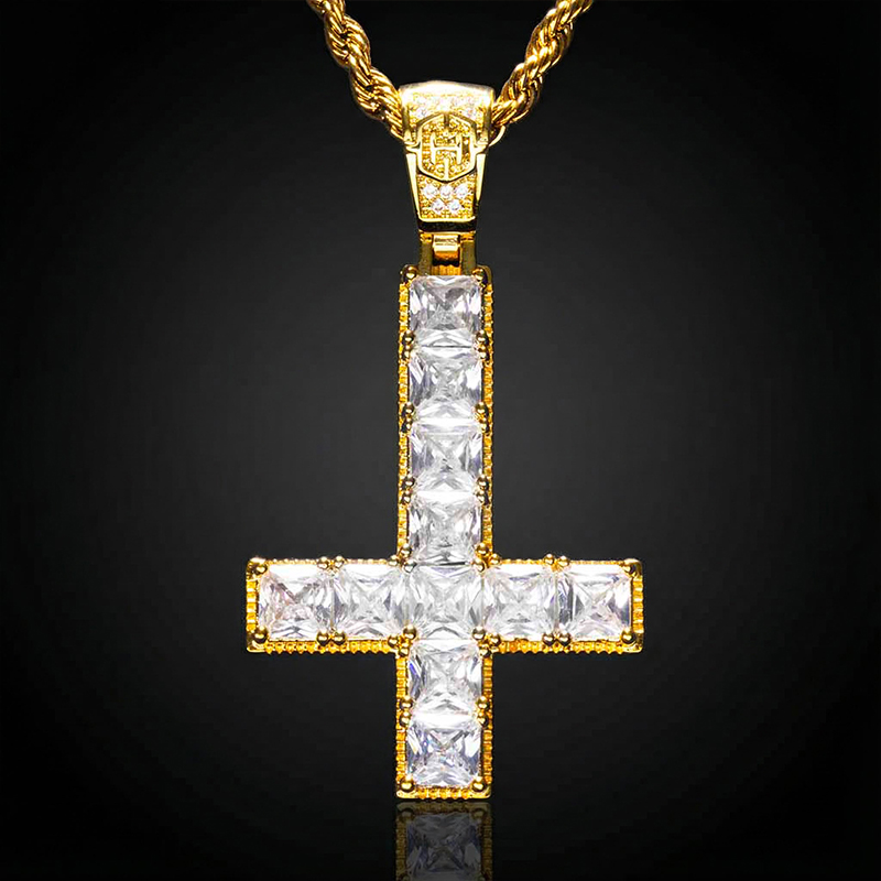 Upside Down Cross Pendant In Gold Moissanite With Street Luxury Shine - Image 7