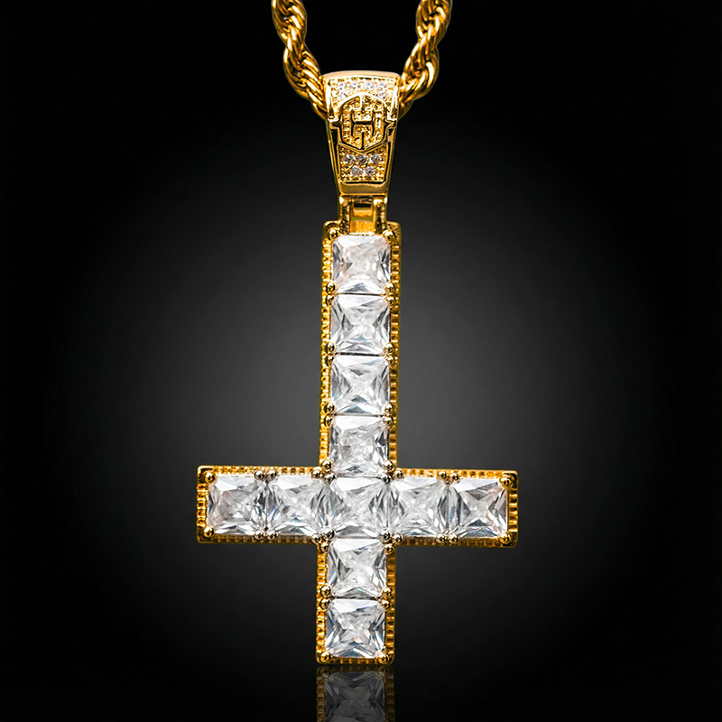 Upside Down Cross Pendant In Gold Moissanite With Street Luxury Shine