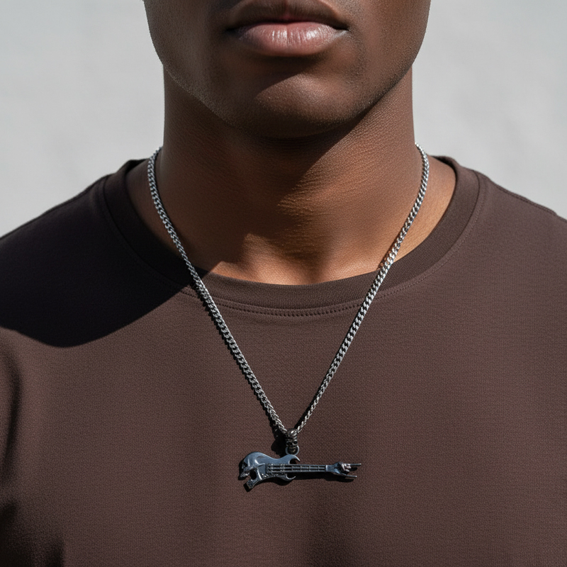 Rock Gestures Skeleton Guitar Pendant In Black Gold With Gold Shine - Image 3
