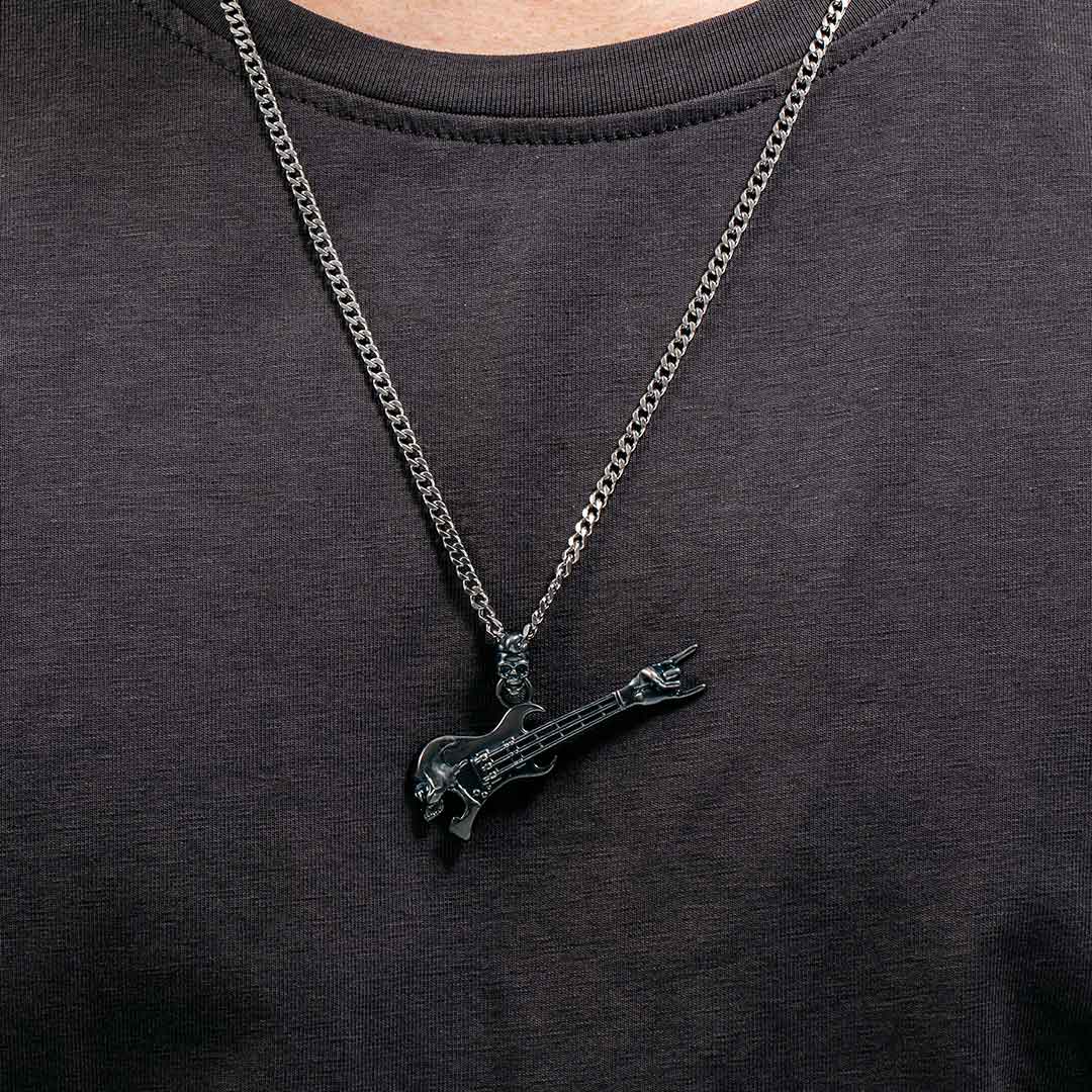Rock Gestures Skeleton Guitar Pendant In Black Gold With Gold Shine - Image 4