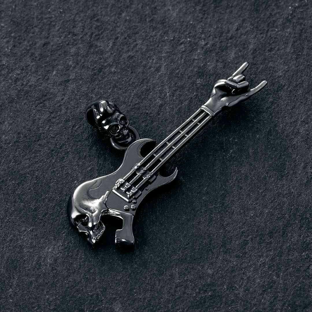 Rock Gestures Skeleton Guitar Pendant In Black Gold With Gold Shine - Image 6