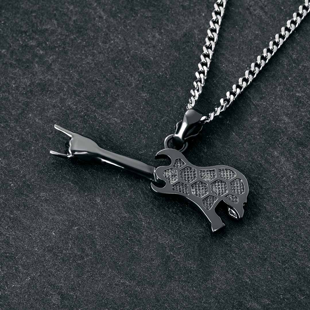 Rock Gestures Skeleton Guitar Pendant In Black Gold With Gold Shine - Image 7