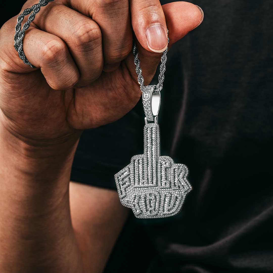 Iced Out f**k You Pendant In White Gold With Street Luxury Shine - Image 3