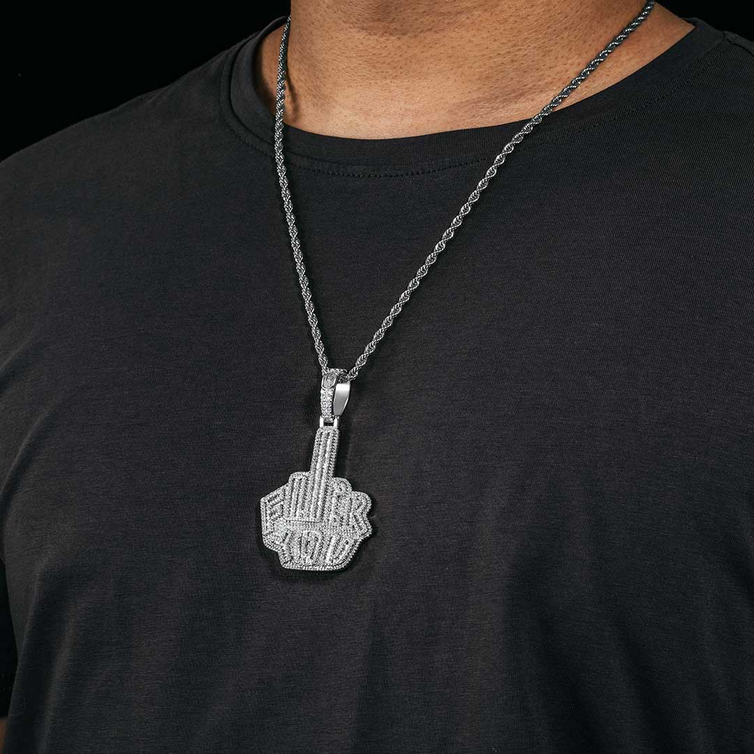 Iced Out f**k You Pendant In White Gold With Street Luxury Shine - Image 4