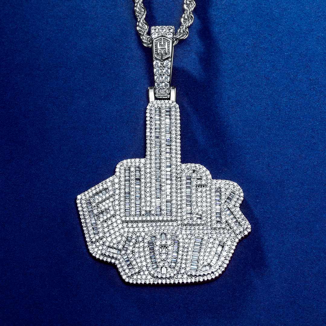 Iced Out f**k You Pendant In White Gold With Street Luxury Shine