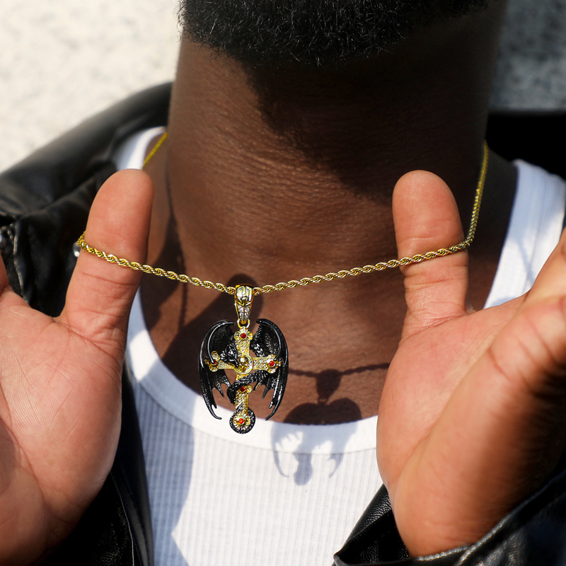Flying Dragon & Skull Cross Pendant Bold Statement Style With Street Luxury - Image 3