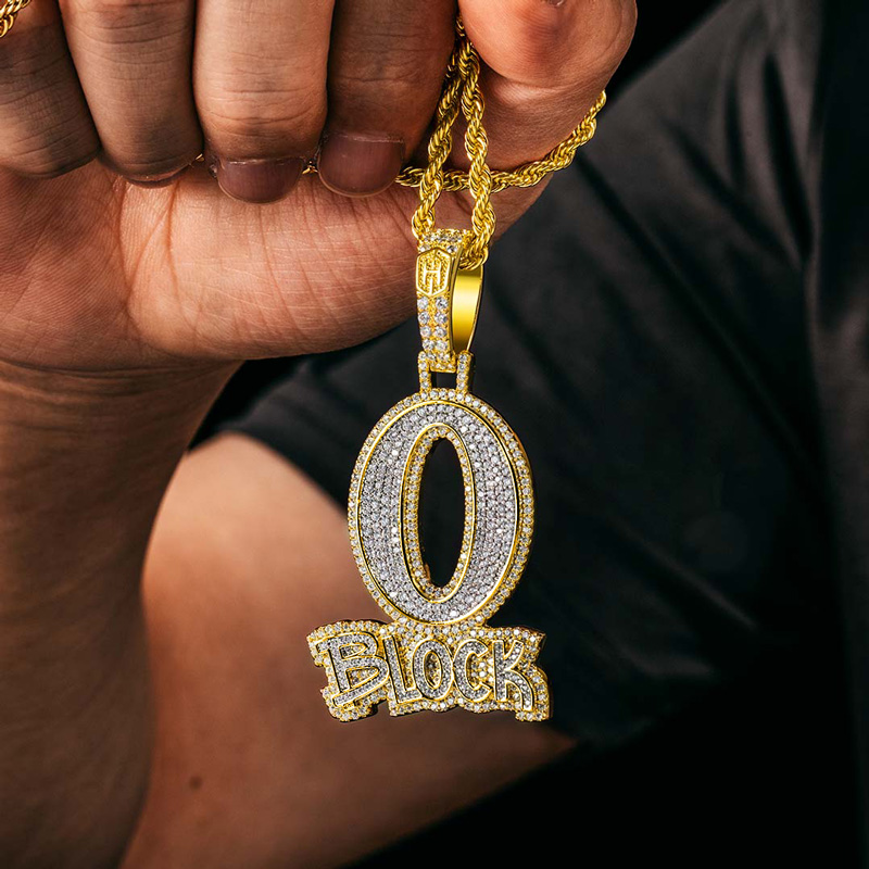 Iced Out o Block Pendant In Gold Gold Shine With Street Luxury
