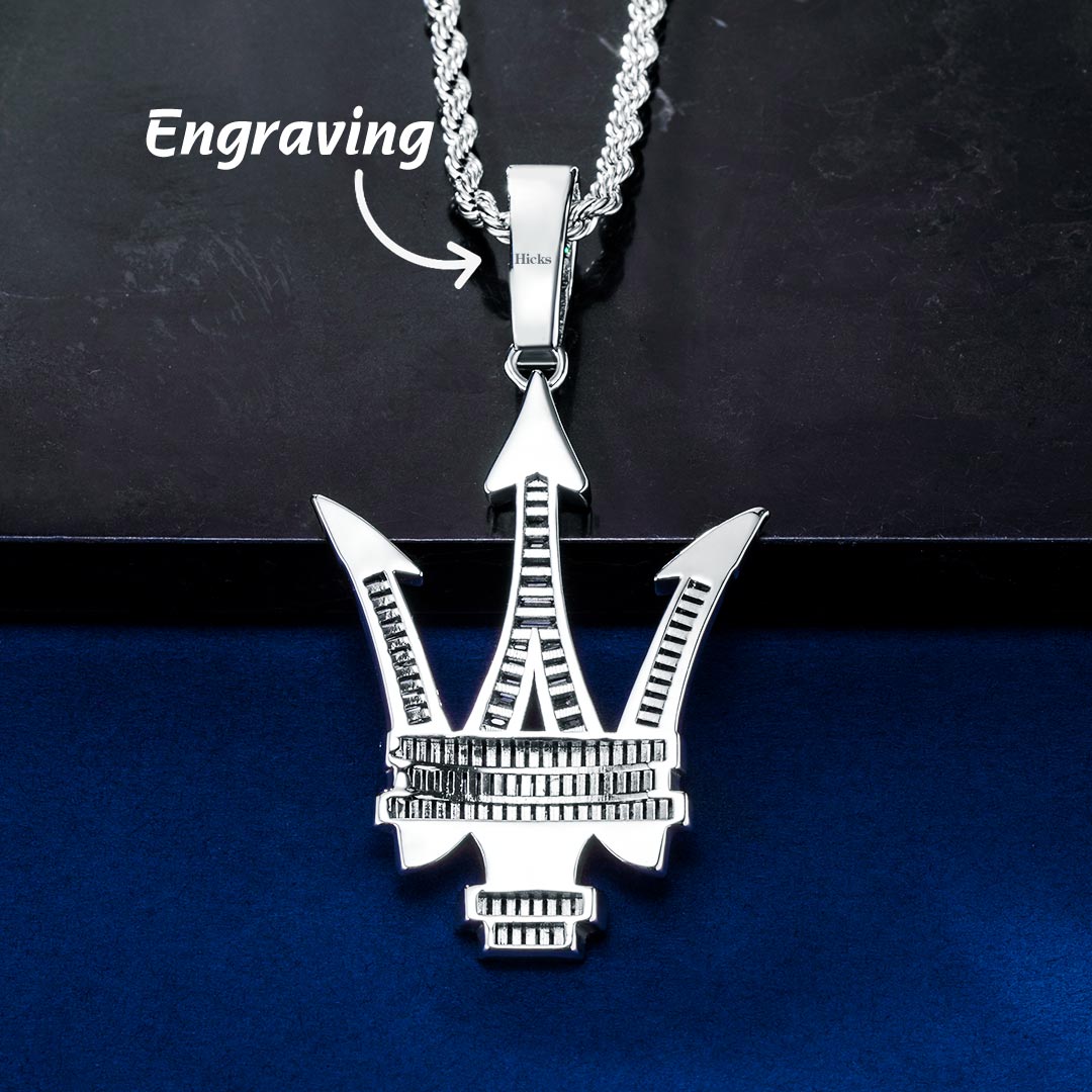 Baguette Stone Trident Pendant In White Gold With Street Luxury Shine - Image 3
