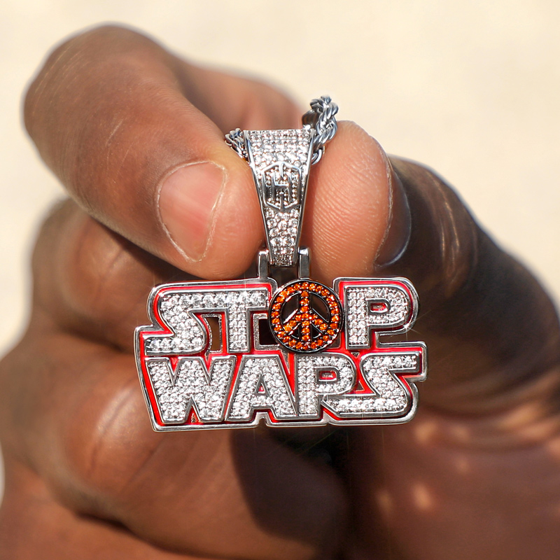 Iced Out Stop Wars Enamel Pendant Gold With Street Luxury Shine - Image 3